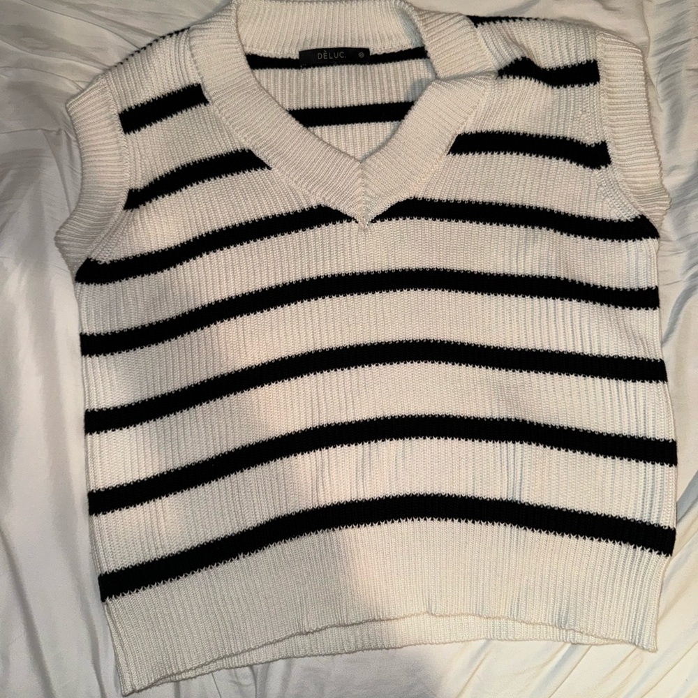 Black and White Striped Sweater Vest Womens XS